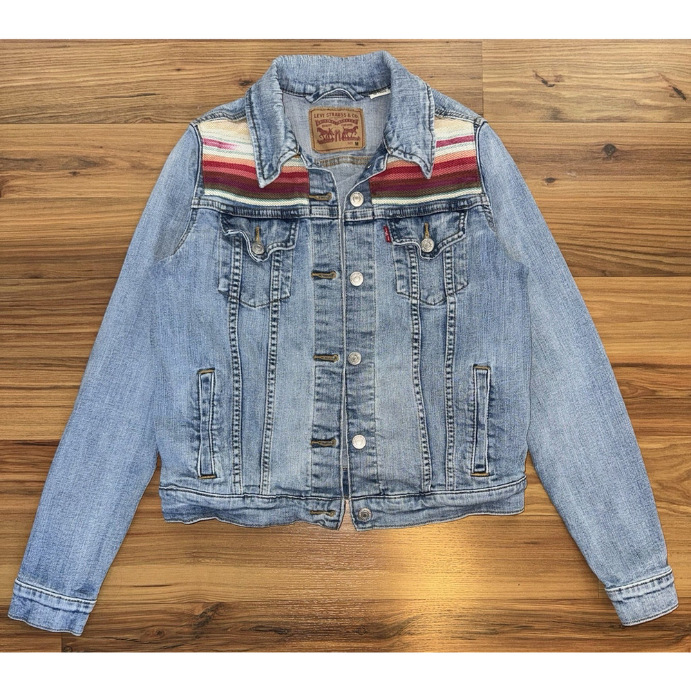 Levi’s Western Blanket Panel Denim Jacket Boho Festival Trucker Small Tagged M